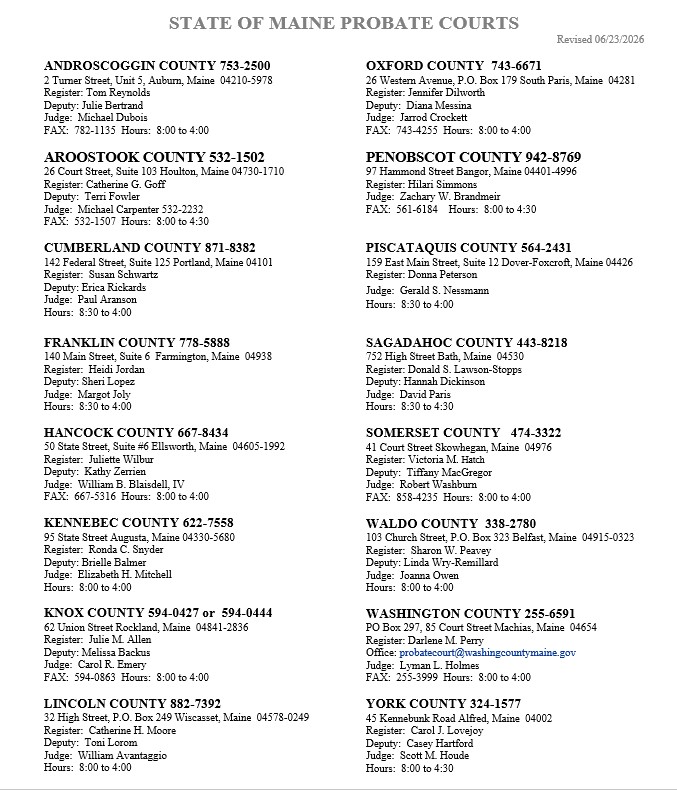 PROBATE OFFICE INFO